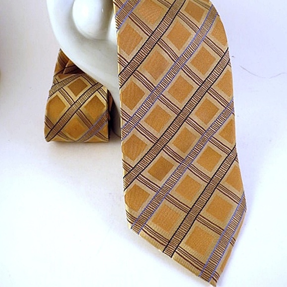 Adolfo Other - ADOLFO Mens 100% Silk Neck Tie Yellow Gold Blue